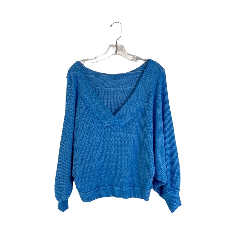 Free People West End Waffle Knit Thermal Top Blue Skies Size XS - Picture 6 of 7